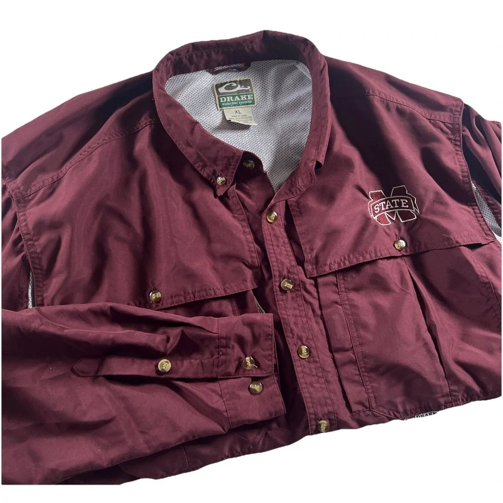 Drake Waterfowl Systems Mississippi State Bulldogs Button Up‎ Shirt size XL Nice